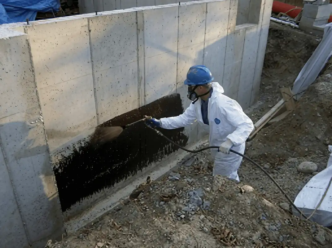 Professional waterproofing the exterior walls of the basement in San Diego, CA