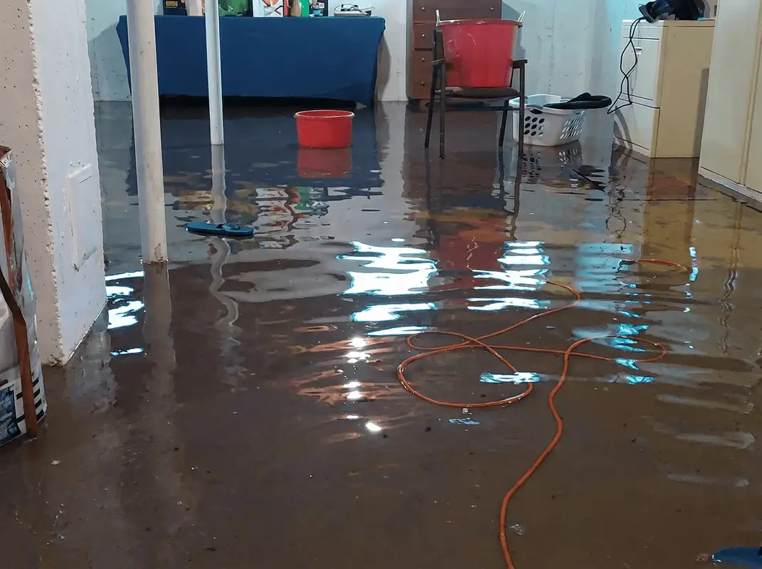 Basement with boiler, cabinets and washing machine completely flooded in San Diego, CA